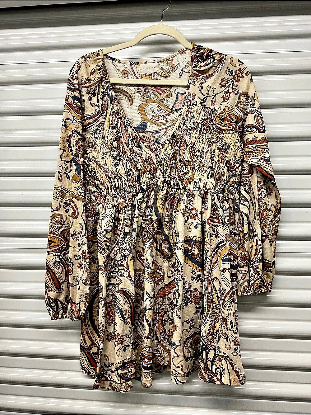 Melloday Paisley Mini Dress in Cream & Brown Like New Size L